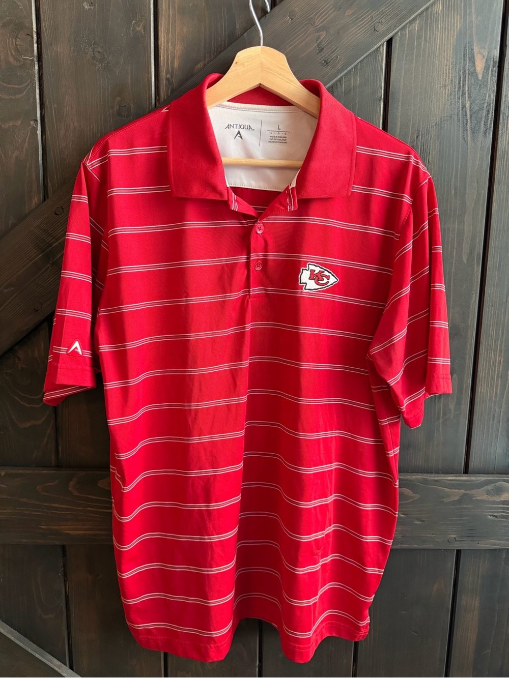 Antigua Men’s Red Striped Polo Kansas City Chiefs L